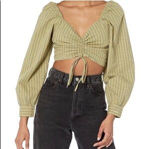Levi's Devin women Plaid crop top drawstring blouse small green & blue